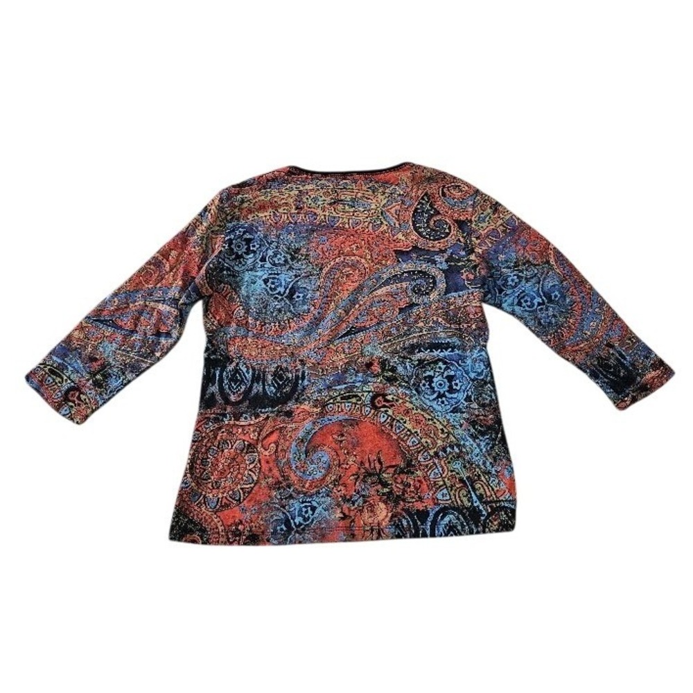 Jess & Jane Paisley Rhinestone 3/4 Sleeve Top Multicolor Knit Women Small Artsy - Picture 6 of 6